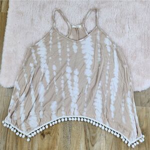 🍑I.Joah Tan & Cream Tie Dye Racerback Asymmetric Sleeveless Top Small